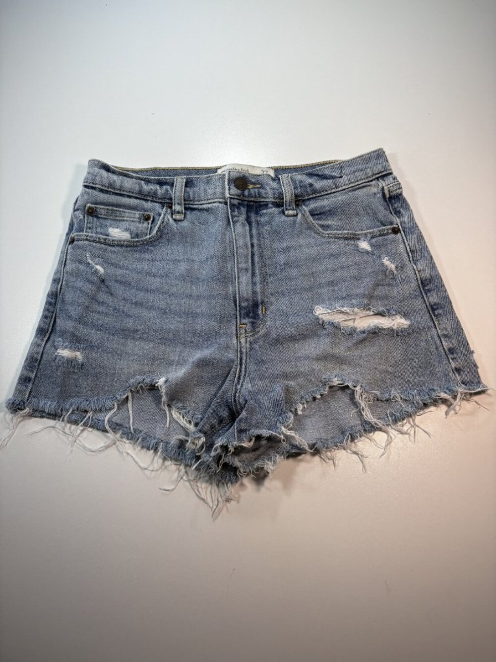Abercrombie & Fitch High Rise Distresed Denim Shorts Size 27 Y2K Frayed Ripped